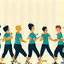Illustration of diverse fitness activities including yoga, running, and weightlifting