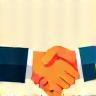 Illustration of people shaking hands in a welcome meeting